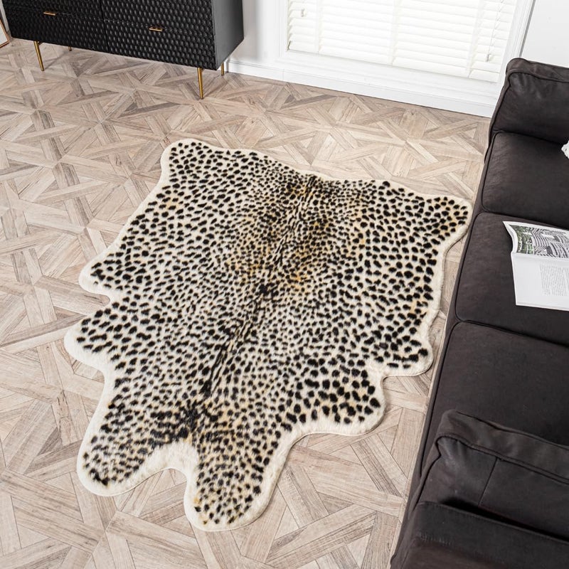 yingda1992 Leopard Area Rug Animals Printed Hide Mats Faux Fur Cowhide Skin Carpet for Home Office, Living Room, Bedroom, 5.2ft x 6.5ft (160 x 200cm) - Image 2